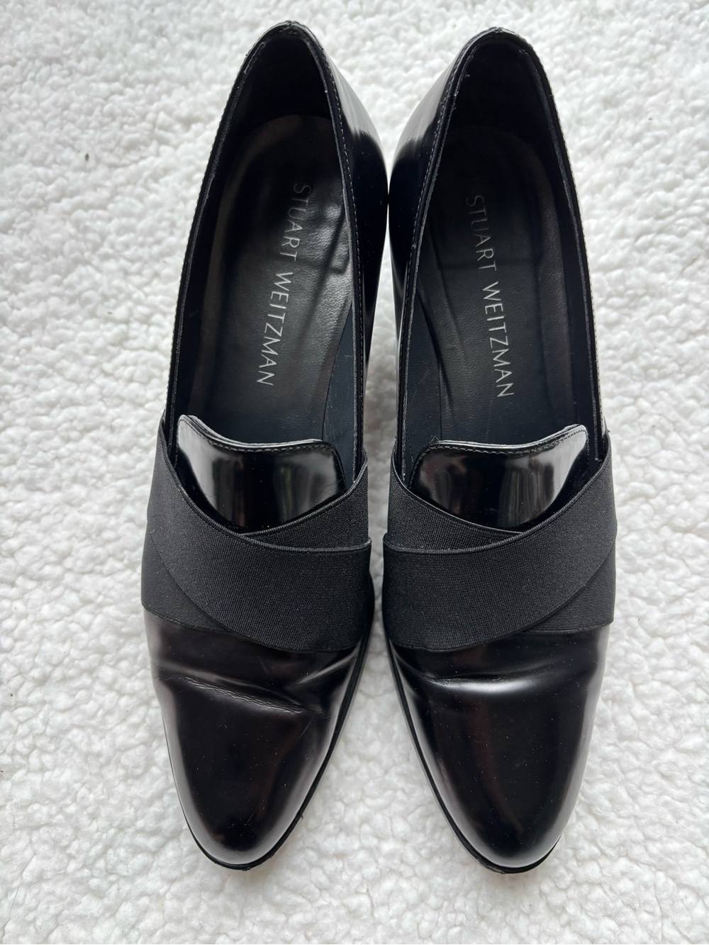 Stuart Weitzman Black Leather Pointed-Toe Pumps (7.5M)